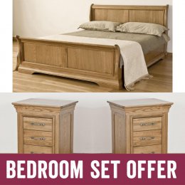 French Solid Oak King Bed And Two Bedside Cabinets Package
